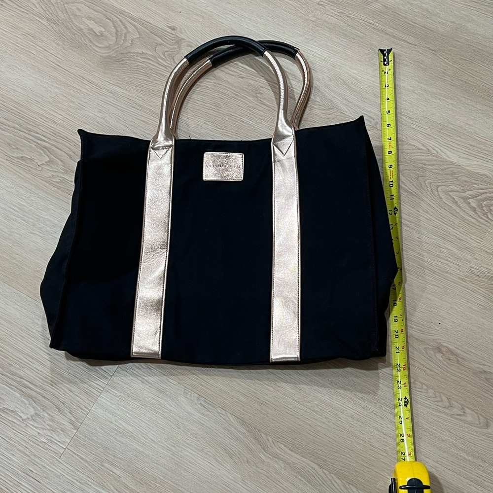 Victoria's Secret Black and Gold Tote Bag with Structured Design